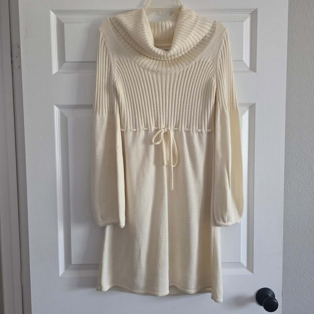 Calvin Klein Women's Cowl Neck Ribbed Knit Sweater Dress ivory size S